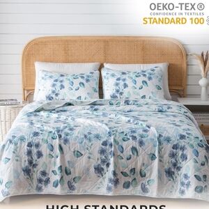Floral Blue & Green Quilt Set with Sham